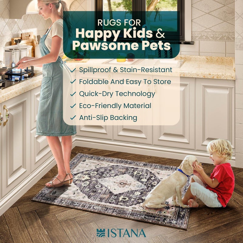 Istana 2x3 Rug - Grey Beige Bedroom Rug - Kid & Pet Friendly 2x3 Washable Rug Non Slip - Non Shedding Rubber Backed Rugs 2x3 - Foldable 2x3 Entry Rug - Eco Friendly Materials for Small Rugs 2x3 - Image 5