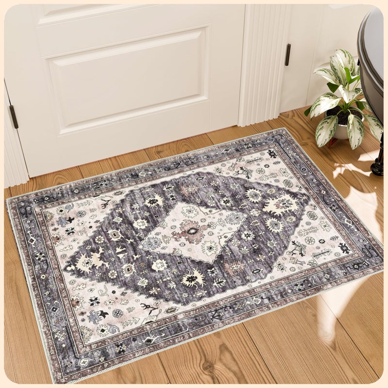 Istana 2x3 Rug - Grey Beige Bedroom Rug - Kid & Pet Friendly 2x3 Washable Rug Non Slip - Non Shedding Rubber Backed Rugs 2x3 - Foldable 2x3 Entry Rug - Eco Friendly Materials for Small Rugs 2x3 - Image 1