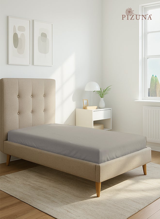 PIZUNA Pure Combed Cotton Fitted Bedsheet Single 90x200 cm, Silver, 400 Thread Count Cool Luxury Soft 100% Long Staple Cotton Sateen Weave, 40cm Deep Pocket Sheet (Fitted Sheet -1PC) - Image 1