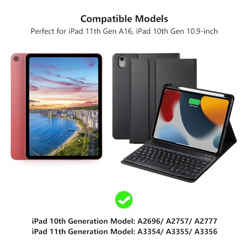 Waiktyne Keyboard Case for iPad A16 2025 11th Generation/ iPad 10th Gen 10.9'' 2022 Case with Keyboard, Smart Folio Cover with Pencil Holder, Slim Rechargeable Magnetic Bluetooth keyboard Detachable (Black) - Image 2