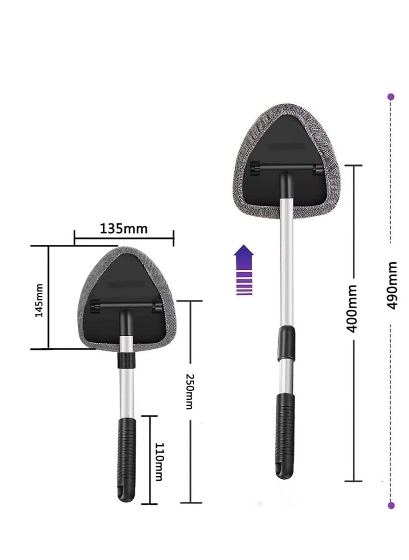 Car Windshield Cleaning Brush, Microfiber Window Cleaner with 4 Reusable and Washable Pads Extendable Handle Auto Inside Glass Wiper Kit, Gray