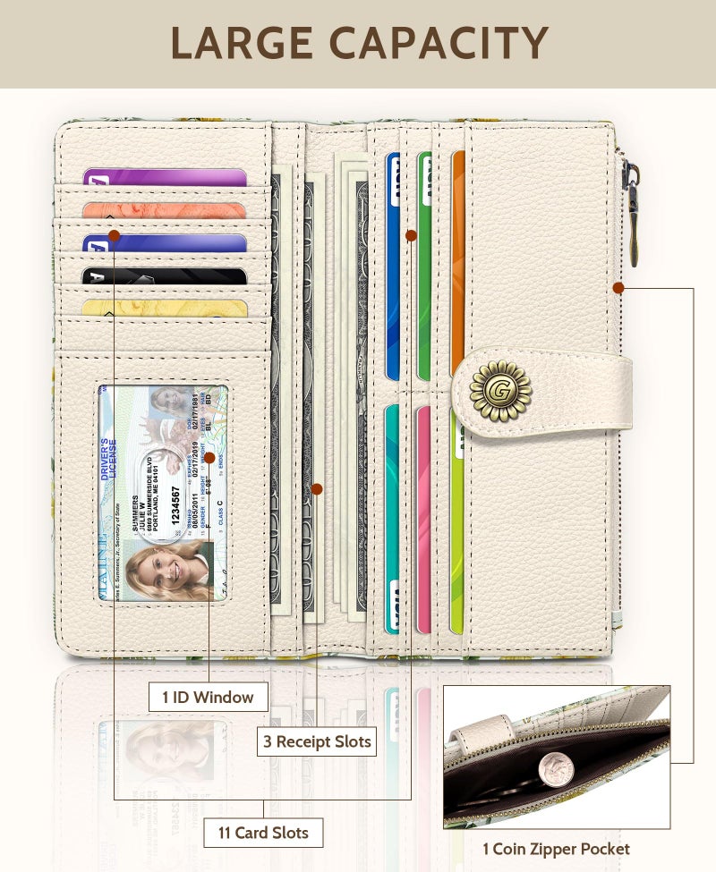 GIANCOMICS Highland Cow Womens Wallet RFID Blocking, Sunflower Credit Card Holder Bifold, PU Leather Travel Billfold, Long Cute Cash Purse, Zipper Coin Pocket Clutch, 11 Card Slot, Ladies Gift Woman - Image 3