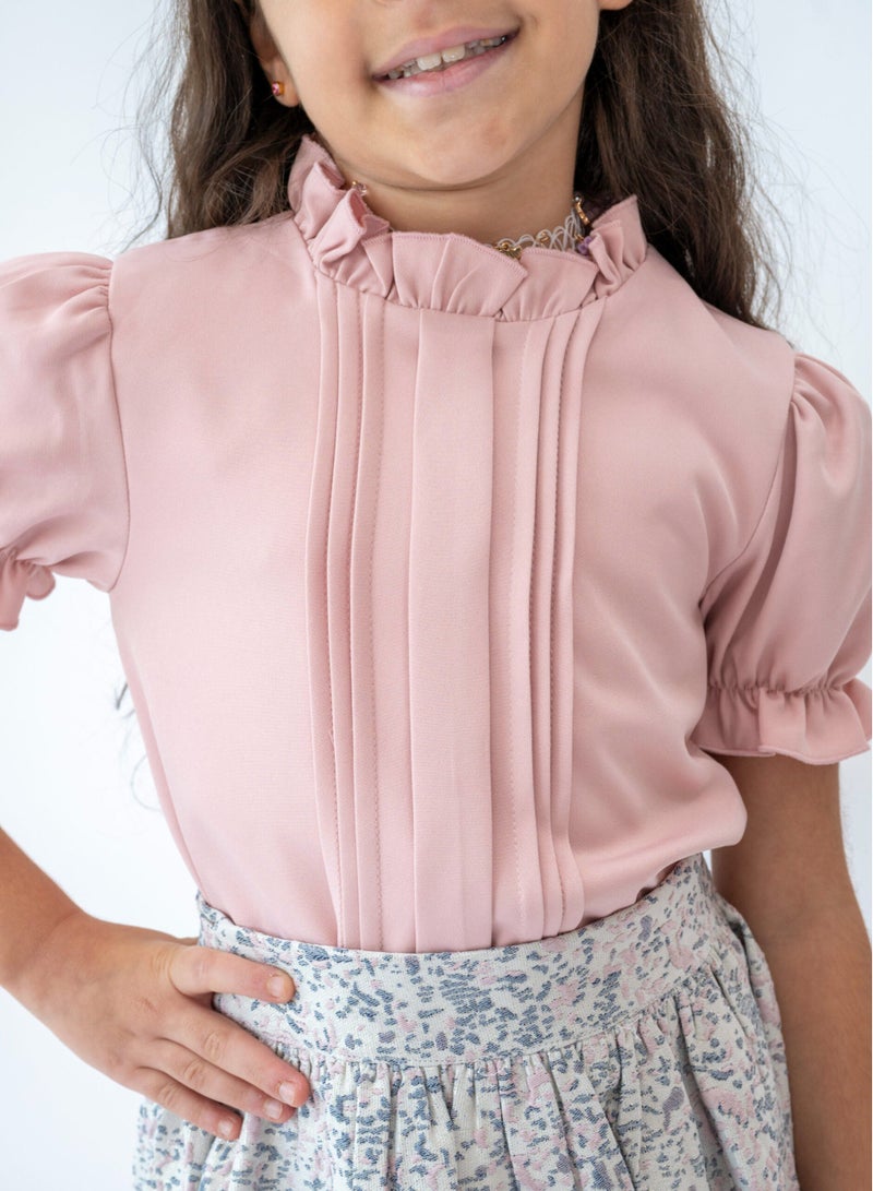 لالينا طقم بلوزة وردية وتنورة زهرية للبنات من مجموعة ربيع الأناقة - Image 4