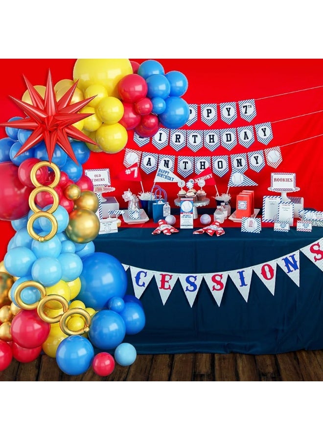Sowide Balloon Arch Kit, Red Blue Yellow Balloons Garland Kit with Explosion Star Foil Balloons for Cartoon Hedgehog Carnival Circus Theme Birthday Party Baby Shower Decorations - Image 1