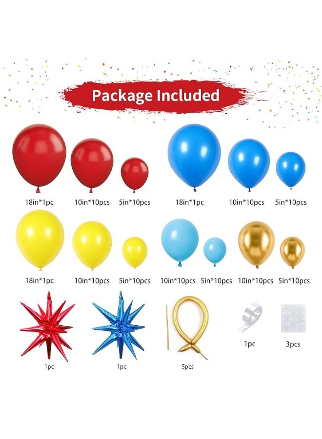 Sowide Balloon Arch Kit, Red Blue Yellow Balloons Garland Kit with Explosion Star Foil Balloons for Cartoon Hedgehog Carnival Circus Theme Birthday Party Baby Shower Decorations - Image 4