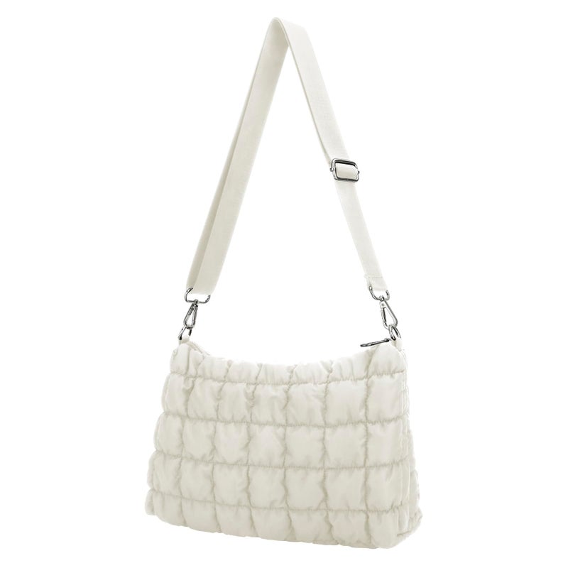 E-Tree Quilted Crossbody Bags for Women Men, Puffer Handbag Purse with Shoulder Strap (Ivory) - Image 3