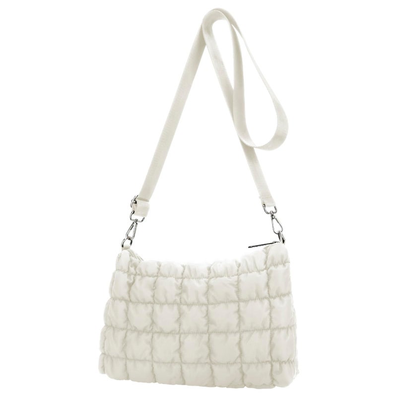 E-Tree Quilted Crossbody Bags for Women Men, Puffer Handbag Purse with Shoulder Strap (Ivory) - Image 1
