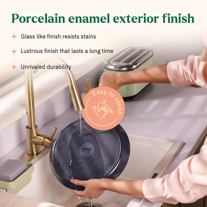 Ember Cookware Arcilla Ceramic Non Stick Cookware Set of 2 | Frying Pan 24cm & Tawa 28cm | ISI Certified | Non Toxic Ceramic Cookware | Gift Set of 2 | 2X Spatula | PFAS & PTFE Free | Green - Image 5