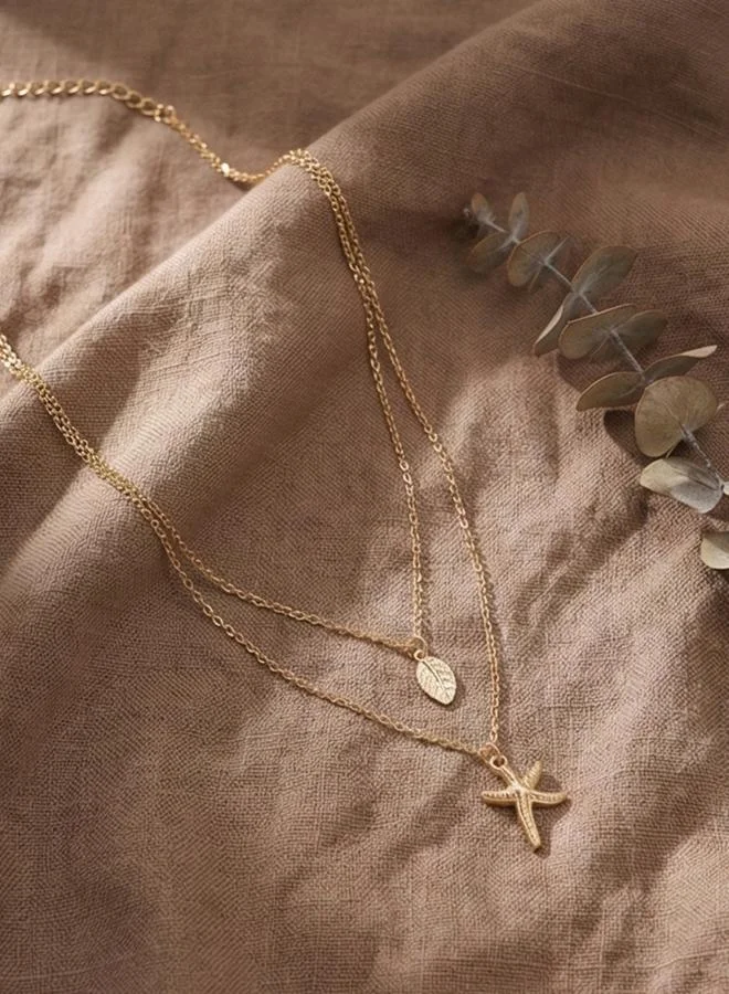 تايك تو Leaf and Starfish Pendant Layered Necklace