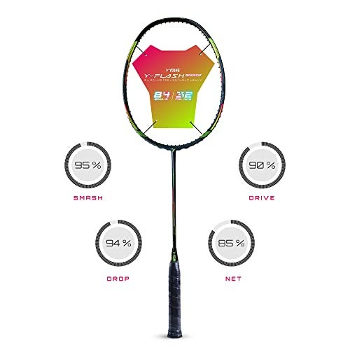 YOUNG Y-Flash Ispeed (100% Ultra Tech Japanese Graphite, 32Lbs) Aero-Dynamic Speed Frame, Head Heavy Performance Grade Badminton Racket with Full Cover (Black Green) - Image 3