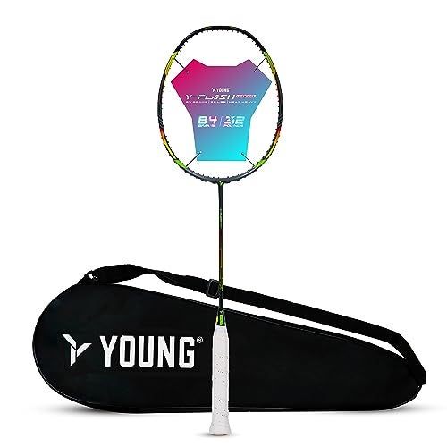 YOUNG Y-Flash Ispeed (100% Ultra Tech Japanese Graphite, 32Lbs) Aero-Dynamic Speed Frame, Head Heavy Performance Grade Badminton Racket with Full Cover (Black Green) - Image 1