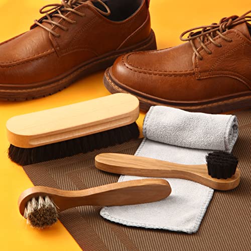 ZJoey 4 Pcs Horsehair Shine Shoes Brush Kit Polish Dauber Applicators Cleaning Leather Shoes Boots Care Brushes Suede Cleaner Brush with Microfiber Shoe Cloth(4 Pcs Style B) - Image 4