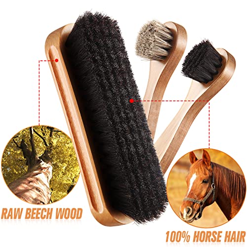 ZJoey 4 Pcs Horsehair Shine Shoes Brush Kit Polish Dauber Applicators Cleaning Leather Shoes Boots Care Brushes Suede Cleaner Brush with Microfiber Shoe Cloth(4 Pcs Style B) - Image 2