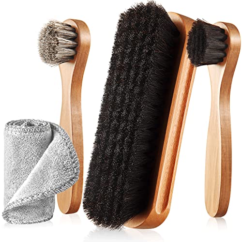 ZJoey 4 Pcs Horsehair Shine Shoes Brush Kit Polish Dauber Applicators Cleaning Leather Shoes Boots Care Brushes Suede Cleaner Brush with Microfiber Shoe Cloth(4 Pcs Style B) - Image 1