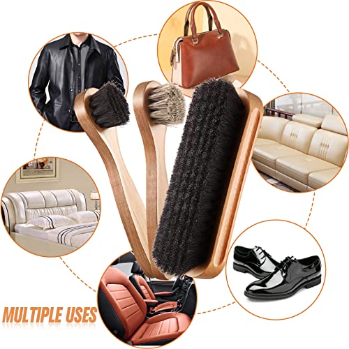 ZJoey 4 Pcs Horsehair Shine Shoes Brush Kit Polish Dauber Applicators Cleaning Leather Shoes Boots Care Brushes Suede Cleaner Brush with Microfiber Shoe Cloth(4 Pcs Style B) - Image 5