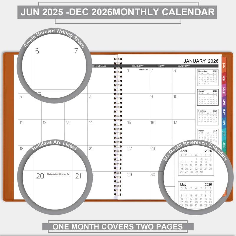 MaaIbok مخطط شهري 2026 - تقويم/مخطط 2026 لمدة 12 شهرًا مع جلد صناعي، 8.86" × 11.4"، يناير 2026 - ديسمبر 2026، 15 صفحة ملاحظات، تجليد مزدوج قوي، جيب، علامات شهرية، منظم مثالي - Image 3