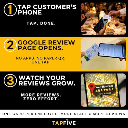 tapSnap Google Review Tap Cards (5-Pack) by TapFive - Tap for Instant Reviews - All Phones Compatible - Reusable Smart Tap NFC & QR - Boost Business Reviews - Powered by TapFive (5 Card Pack) - Image 3