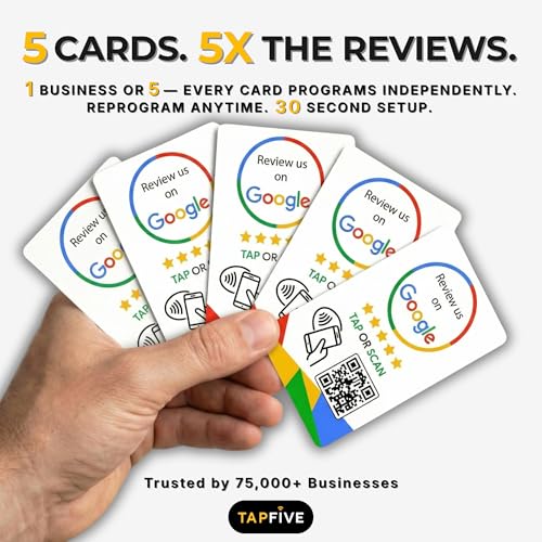 tapSnap Google Review Tap Cards (5-Pack) by TapFive - Tap for Instant Reviews - All Phones Compatible - Reusable Smart Tap NFC & QR - Boost Business Reviews - Powered by TapFive (5 Card Pack) - Image 2
