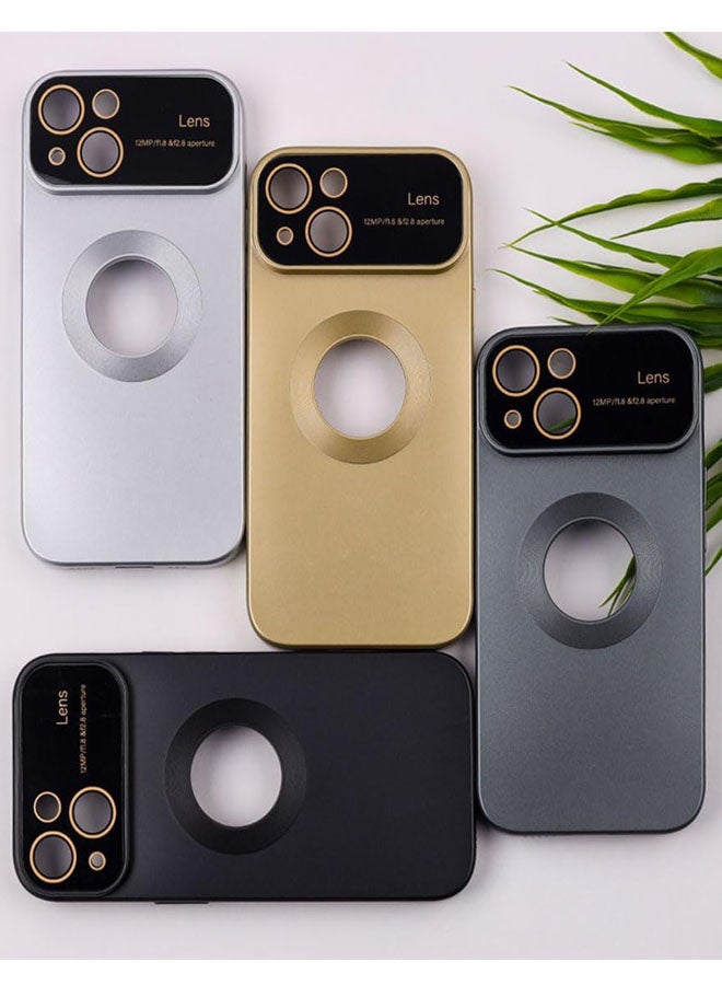 iPhone 14 Case Metallic Color Silicone Cover With Camera Lens Protector For iPhone 14 - Gold  - Image 2
