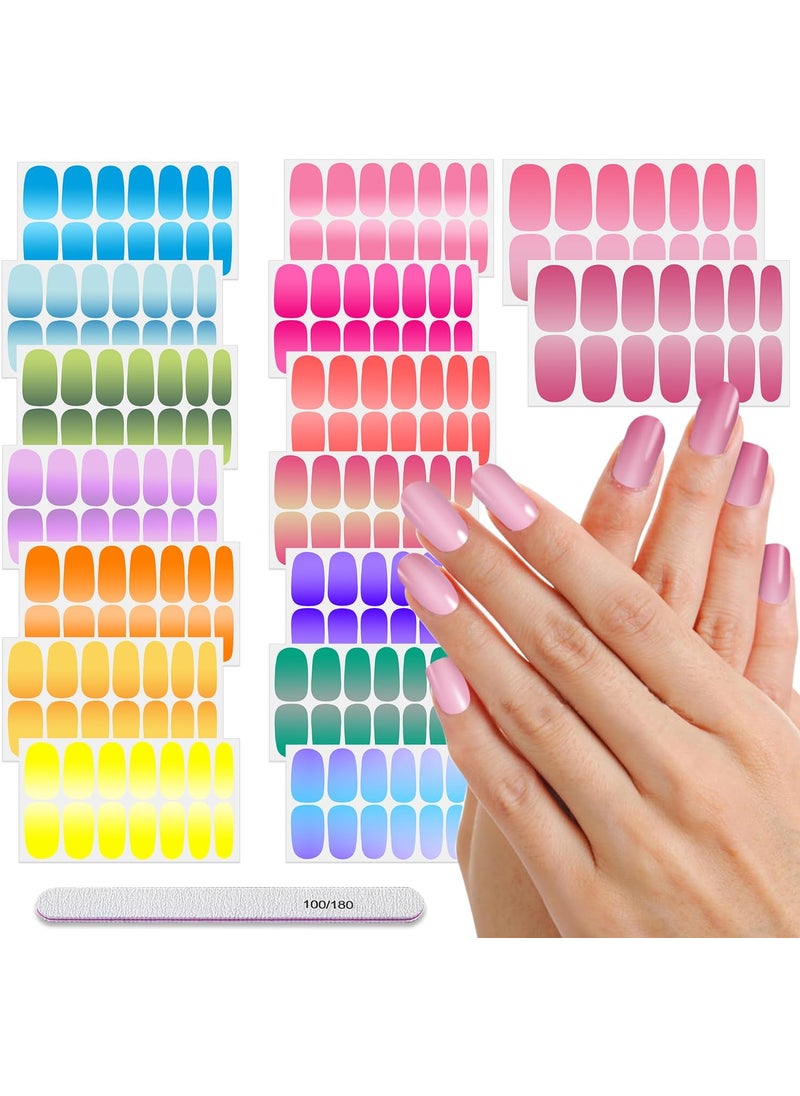 DANNEASY - DANNEASY 16 Sheets Gradient Color Nail Polish Stickers Full Nail Wraps Stick on Nail Polish Strips Self Adhesive Gel Fingernail Stickers for Women with Nail File, Cuticle Stick - Bright - Image 1