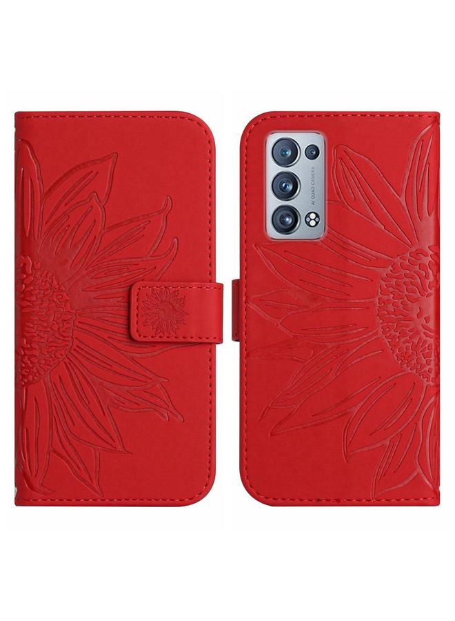 S-TOP Case For OPPO Reno6 Pro Global Skin Feel Sun Flower Pattern Flip Leather Phone Case with Lanyard - Image 2