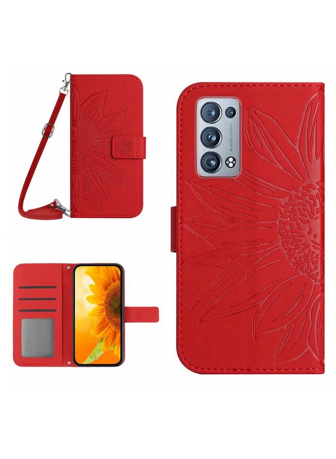 S-TOP Case For OPPO Reno6 Pro Global Skin Feel Sun Flower Pattern Flip Leather Phone Case with Lanyard - Image 1