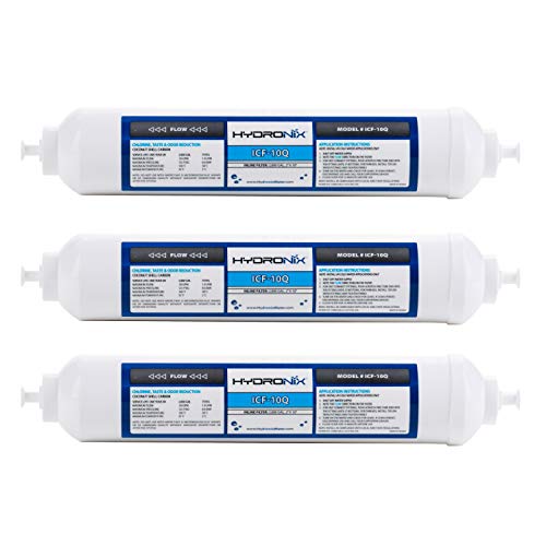 Hydronix ICF-10Q/3 Inline Post Activated Carbon Water Filter Replacement Cartridge with 1/4-Inch Quick Connect for Refrigerator, Ice Maker, RO Reverse Osmosis System, 2000 Gallons (3 Pack) - Image 1