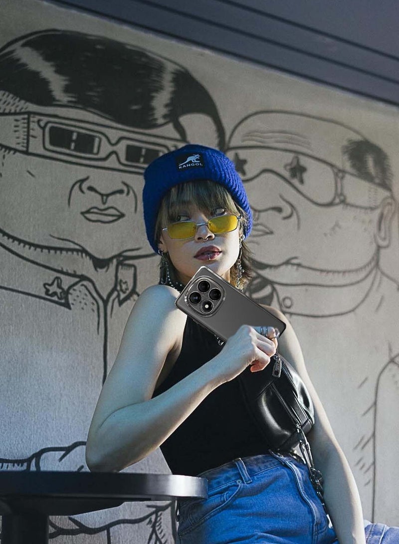 Wtech Xiaomi Redmi Note 14 Pro 5G 2024 PU Luxury Plating Raised Lips Camera Hole Case Cover - Clear/Black - Image 3