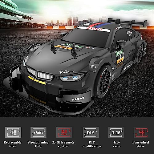 GoolRC RC Drift Car, 1:16 Scale 4WD 40KM/H High Speed RC Racing Car, 2.4GHz Electric Sport Drifting with Headlight, Drifting & Racing Tires for Adults (Black) - Image 2