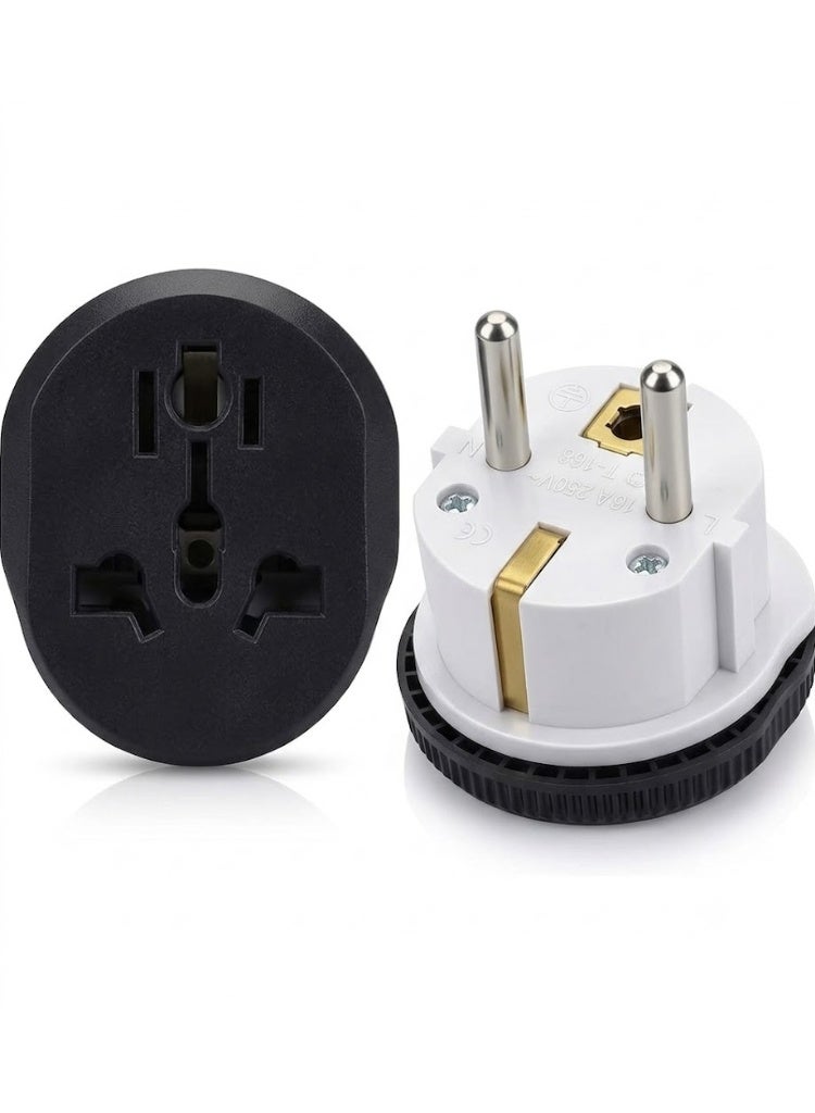 ADAK European Plug Adapter 2 Pack, US UK UAE AU CN to EU Plug Adapter Type E/F, Travel Adapter for Europe, Germany France Spain Italy, Universal European Power Plug Converter, 16A 250V Safety Adapter - Image 1