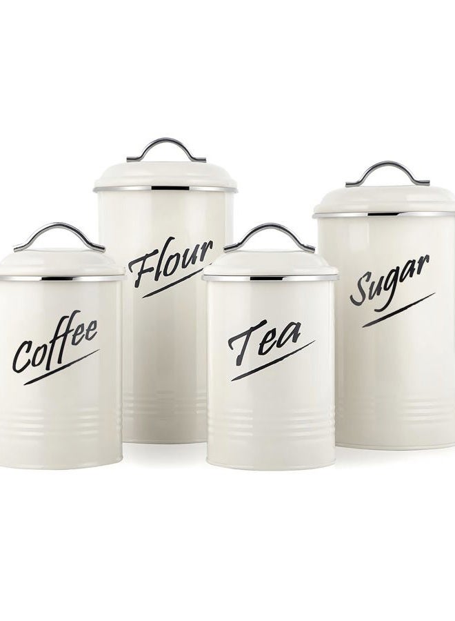 Hillbond Canister Sets Ivory Food Storage Canisters Containers: Carbon Steel with Powder Coated Decorative Storage Jars Set of 4 (Ivory) - Image 1