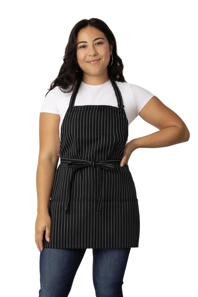 Chef Works Unisex Three Pocket Apron, Black White Pinstripe, One Size - Image 1