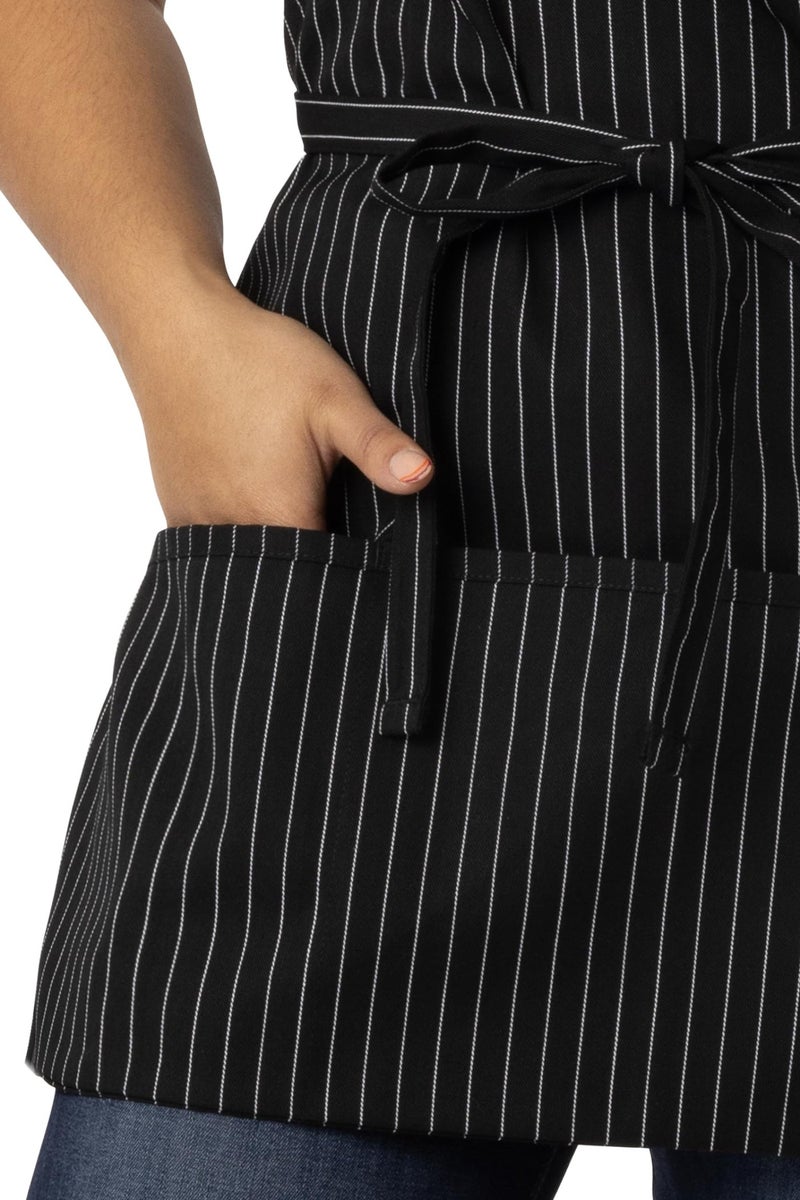 Chef Works Unisex Three Pocket Apron, Black White Pinstripe, One Size - Image 2
