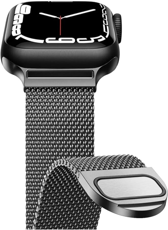 Generic - Magnetic Metal Band Compatible with Apple Watch 45mm, Stainless Steel Mesh Loop Strap with Magnetic Clasp for iWatch SE/7 Black - Image 1
