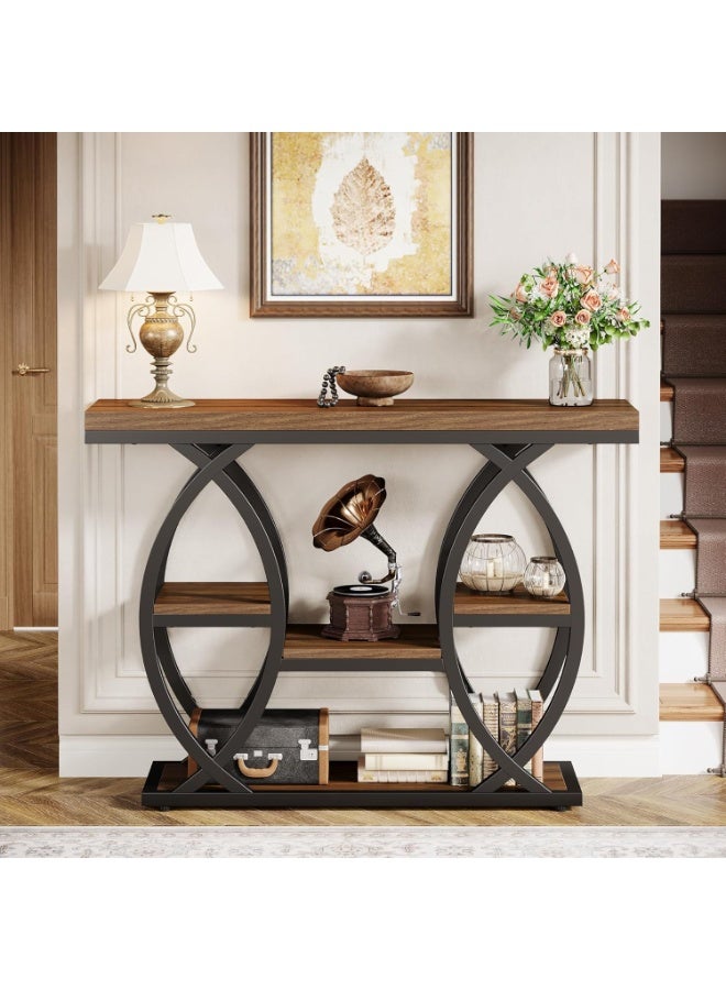 VRCOW 39.4" Console Table, Industrial 4-Tier Sofa Table Entryway Table with Storage Shelves, Narrow Wood Accent Tables with Metal Frame for Small Spaces, Hallway, Foyer, Rustic Brown - Image 4