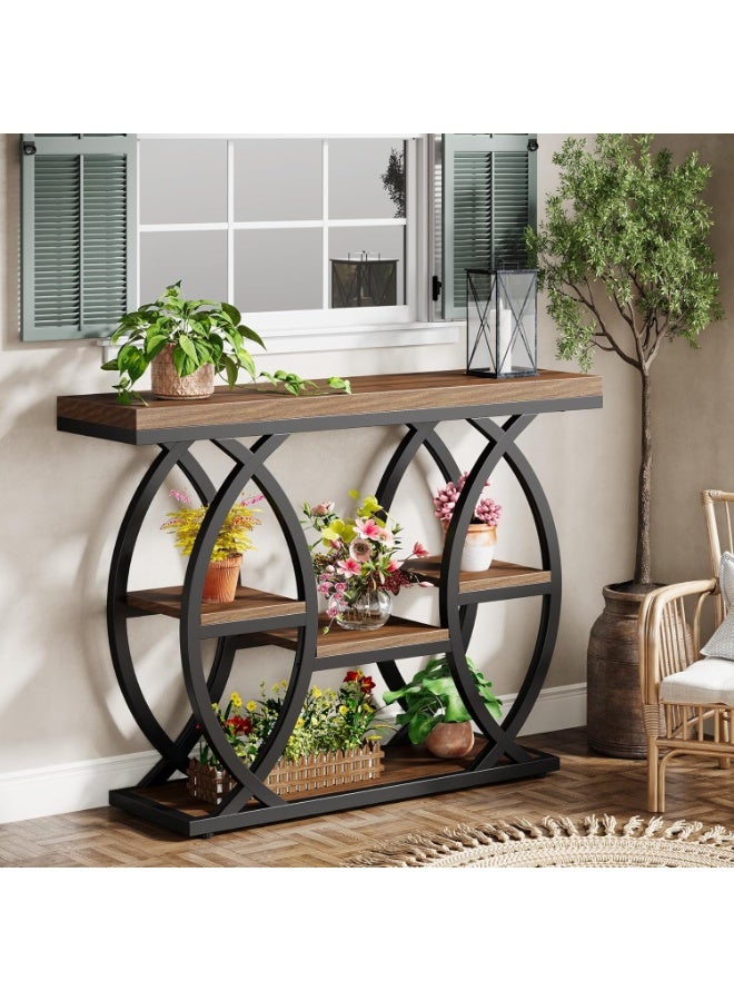 VRCOW 39.4" Console Table, Industrial 4-Tier Sofa Table Entryway Table with Storage Shelves, Narrow Wood Accent Tables with Metal Frame for Small Spaces, Hallway, Foyer, Rustic Brown - Image 5
