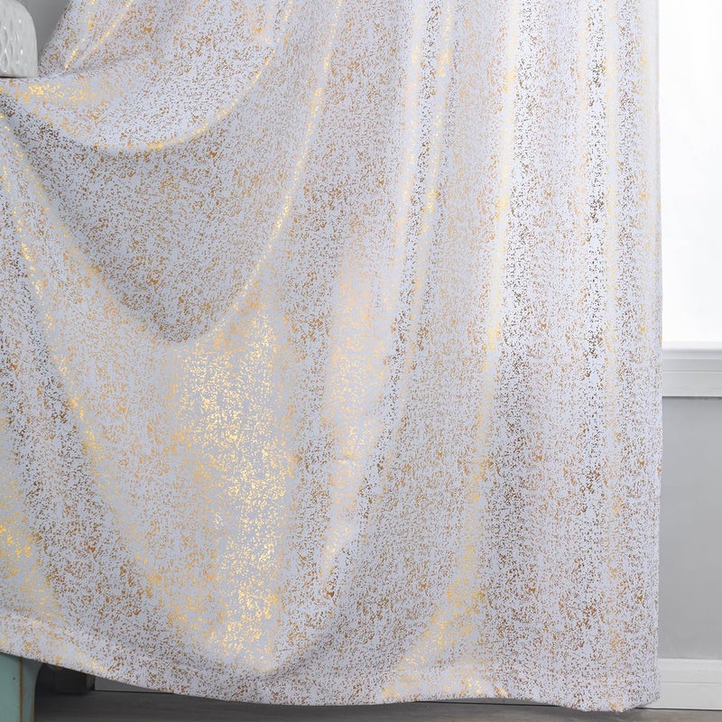 TERLYTEX White and Gold Curtains 95 Inch Length, Metallic Gold Foil Shimmer Curtains 2 Panels Set for Living Room, Grommet Privacy Semi-Sheer Curtain Panels, 52 x 95 Inch, Gold White - Image 5