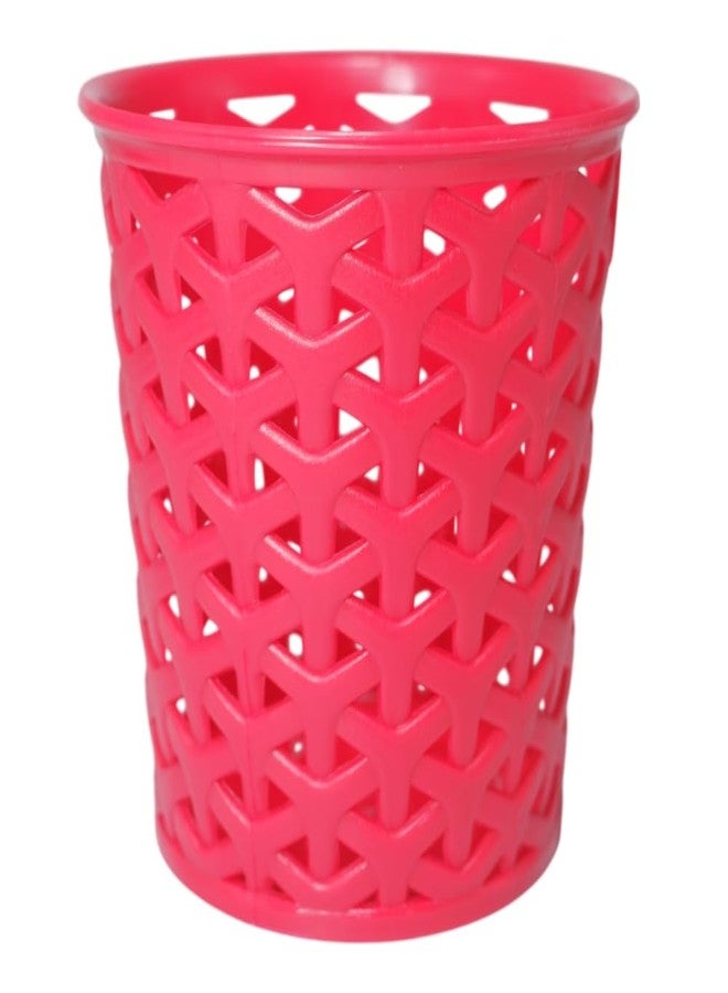 MORVI Linea Small Round Plastic Multipurpose Organizer For Kitchen, Bathroom, Salon, Office|Stationery,Cutlery,Pen,Makeup Brushes Holder|Hanging Toothbrush Stand |Pack Of 1 | RED - Image 1