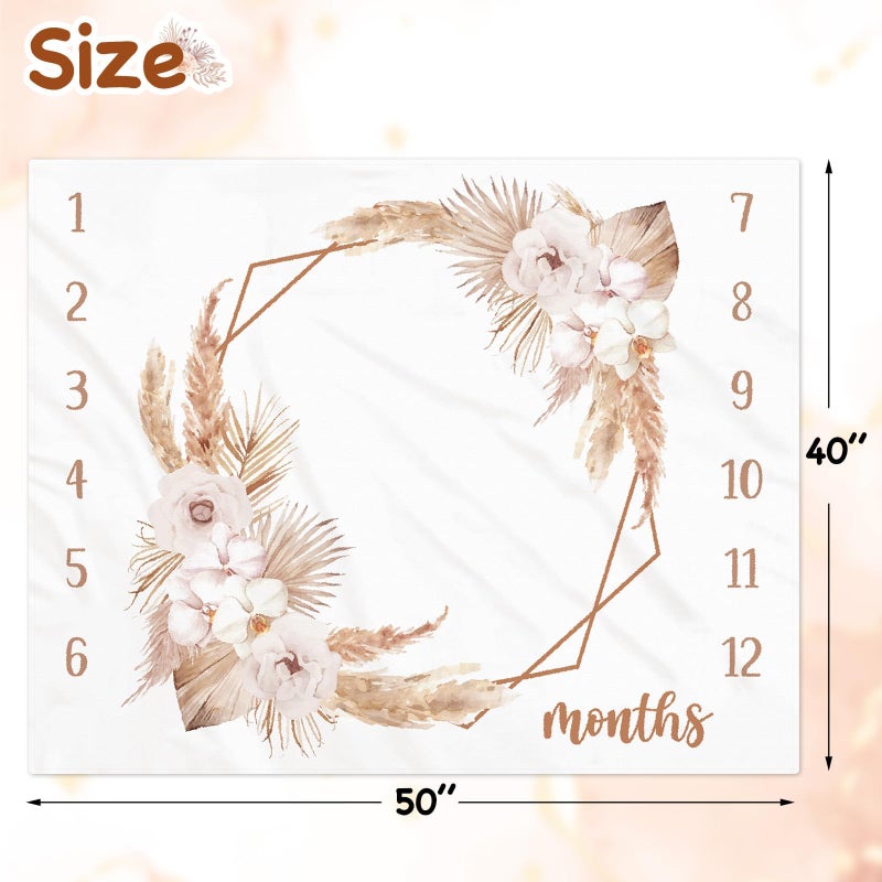 Gicoherero Boho Baby Milestone Monthly Blanket Season Floral Neutral Baby Nursery Growth Gender Reveal Present Photo Props Little Boy Girl Bohemian Blanket Expecting Mom Gift Idea - Image 4