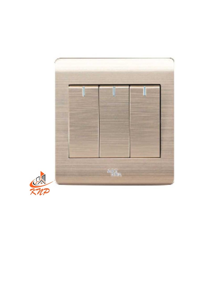 KNP 16A 3 Gang 1 Way switch - Gold  - Image 1