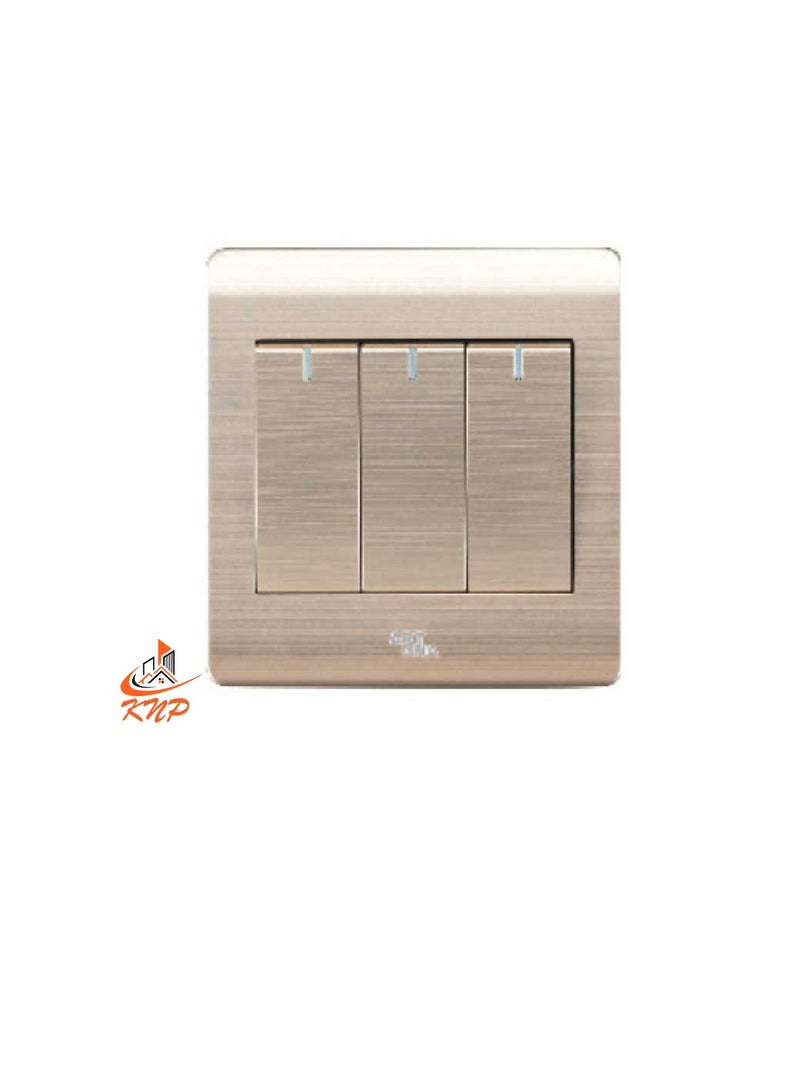 KNP 16A 3 Gang 1 Way switch - Gold  - Image 2