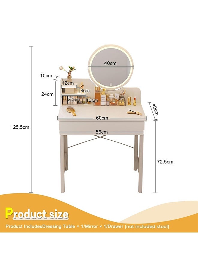JCB CHIC Makeup Vanity Table, Dressing Table With 3 Modes Adjustable Lighted Mirror ,1 Drawer Makeup Storage Cabinet Small Vanity Tablle for Bedroom(60×40×126CM） - Image 2
