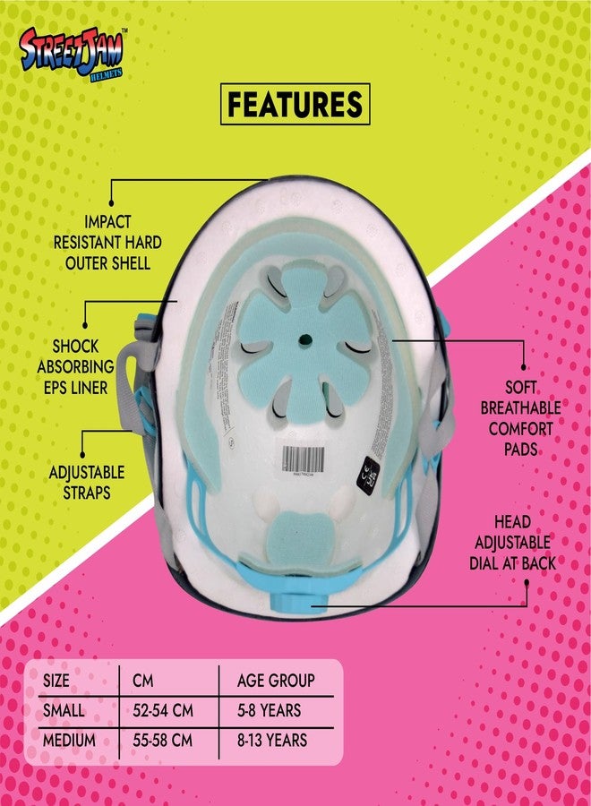 STREETJAM Kids Cycle Helmet, Finhawk Open Face Sports Helmet, Hard PP Outer Shell, EPS Inner Comfort Linner case, Adjustable Strap & Dial, Multi air Vents, Unisex Helmet (5-8 Years, Black(Green, Pink) - Image 4