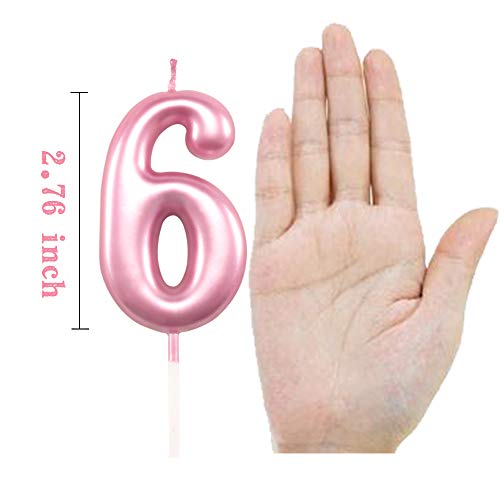 XNOVA 6th Birthday Candle Six Years Pink Happy Birthday Number 6 Candles for Cake Topper Decoration for Party Kids Adults Numeral 60 26 64 16 66 62 - Image 2