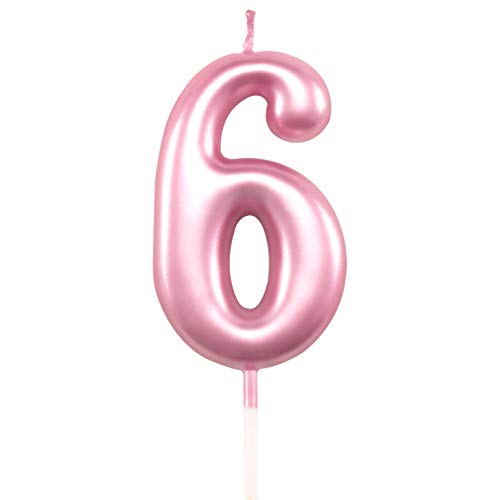 XNOVA 6th Birthday Candle Six Years Pink Happy Birthday Number 6 Candles for Cake Topper Decoration for Party Kids Adults Numeral 60 26 64 16 66 62 - Image 1