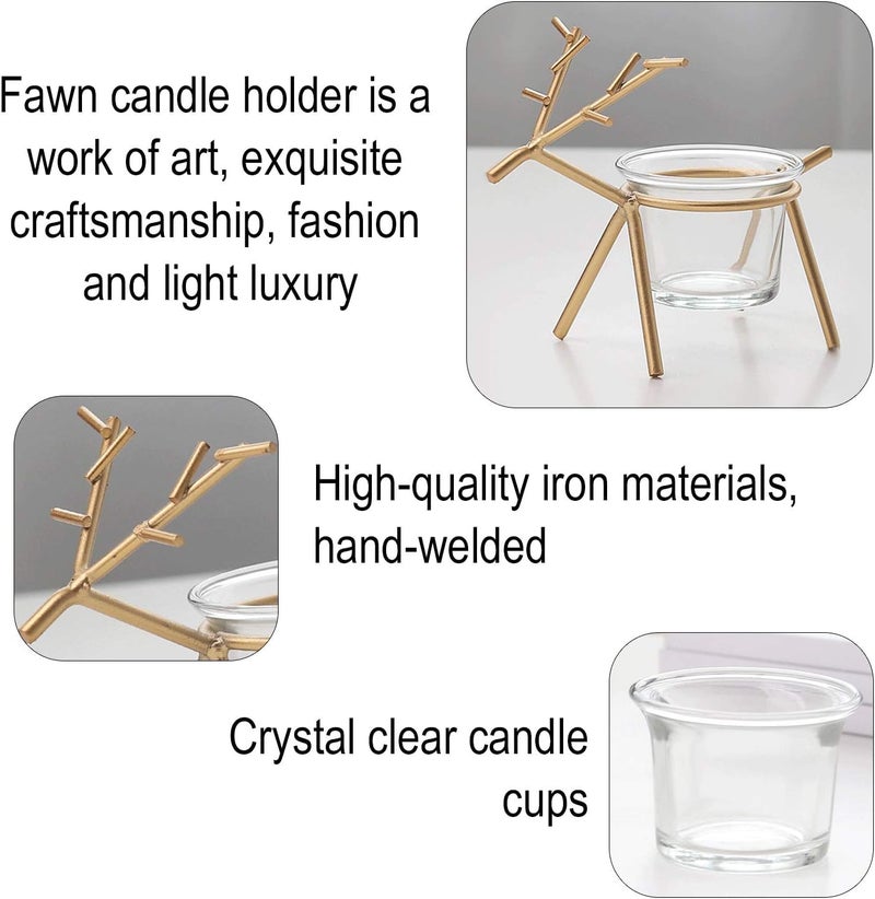Deer Shaped Candle Holder, Gold, High Quality Iron with Clear Glass Cup, Luxury Home Decor - Image 2