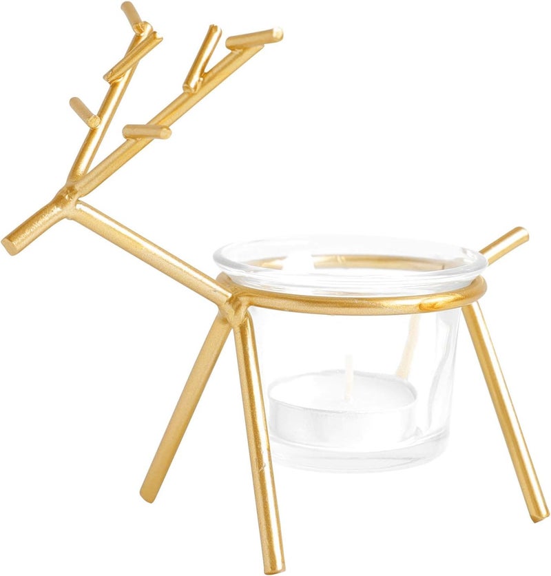 Deer Shaped Candle Holder, Gold, High Quality Iron with Clear Glass Cup, Luxury Home Decor - Image 1