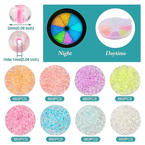 BB Beadthoven Beadthoven 5280pcs 2mm Luminous Glass Seed Beads - Assorted Glow in The Dark 11/0 Round Pastel Colorful Glowing Tiny Mini Solar Beads for DIY Bracelet Necklace Jewelry Making Crafts - Image 2