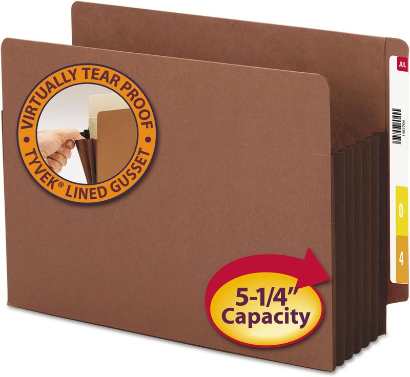 Smead End Tab Pocket Reinforced StraightCut Tab 514 Expansion Extra Wide Letter Size Redrope with Dark Brown Gusset 10 per Box 73691