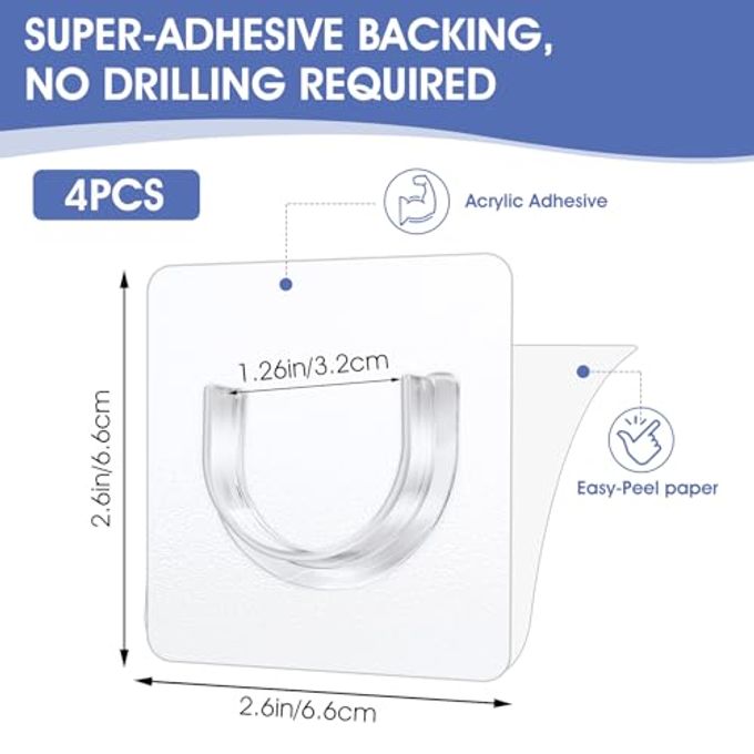 Sibba Shower Rod Holder 4Pcs Sticky Curtain Rod Bracket No Drilling Retainer Clear Tension Hooks Liners Support Mount Sticker Heavy Duty Wall Hold Tool Fit Bathroom Wardrobe - Image 5